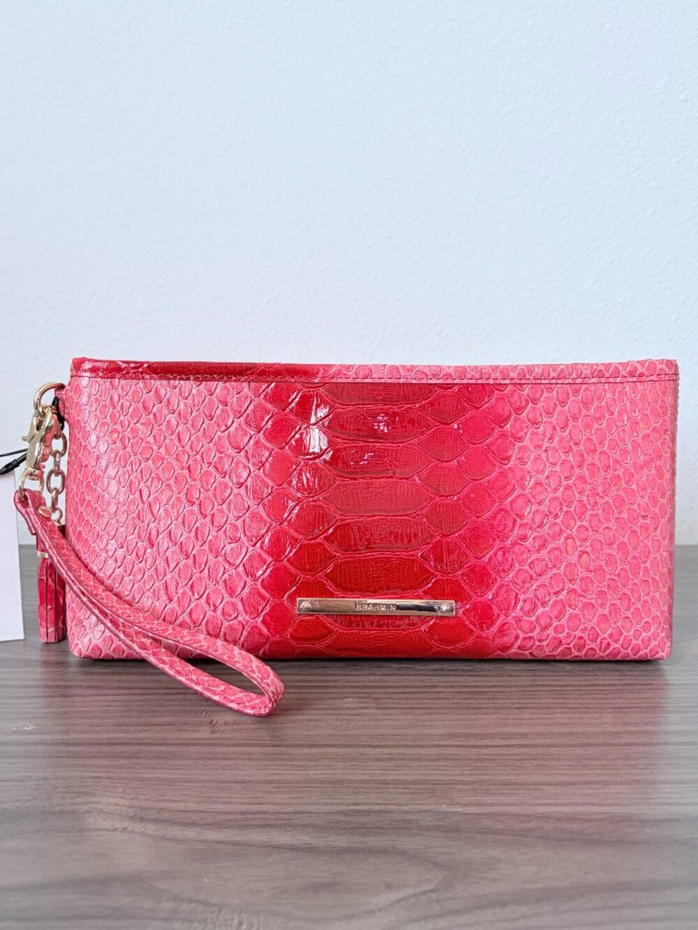 BRAHMIN Kayla Large Wristlet Clutch - Patent Coral Pink